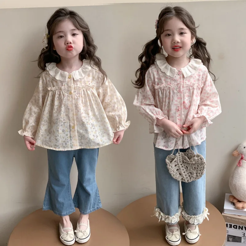 여아 봄가을 셔츠 2026 신상 캐주얼 패셔너블 레이스 칼라 상의 아동 봄 상의 다용도