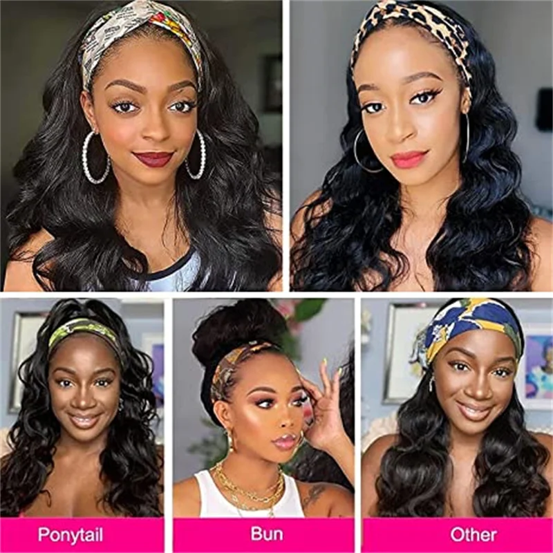 Long Body Wavy Headband Synthetic Wigs for Black Women 180% Density Glueless Heat Resistant Natural Color Half Wig for Daily Use