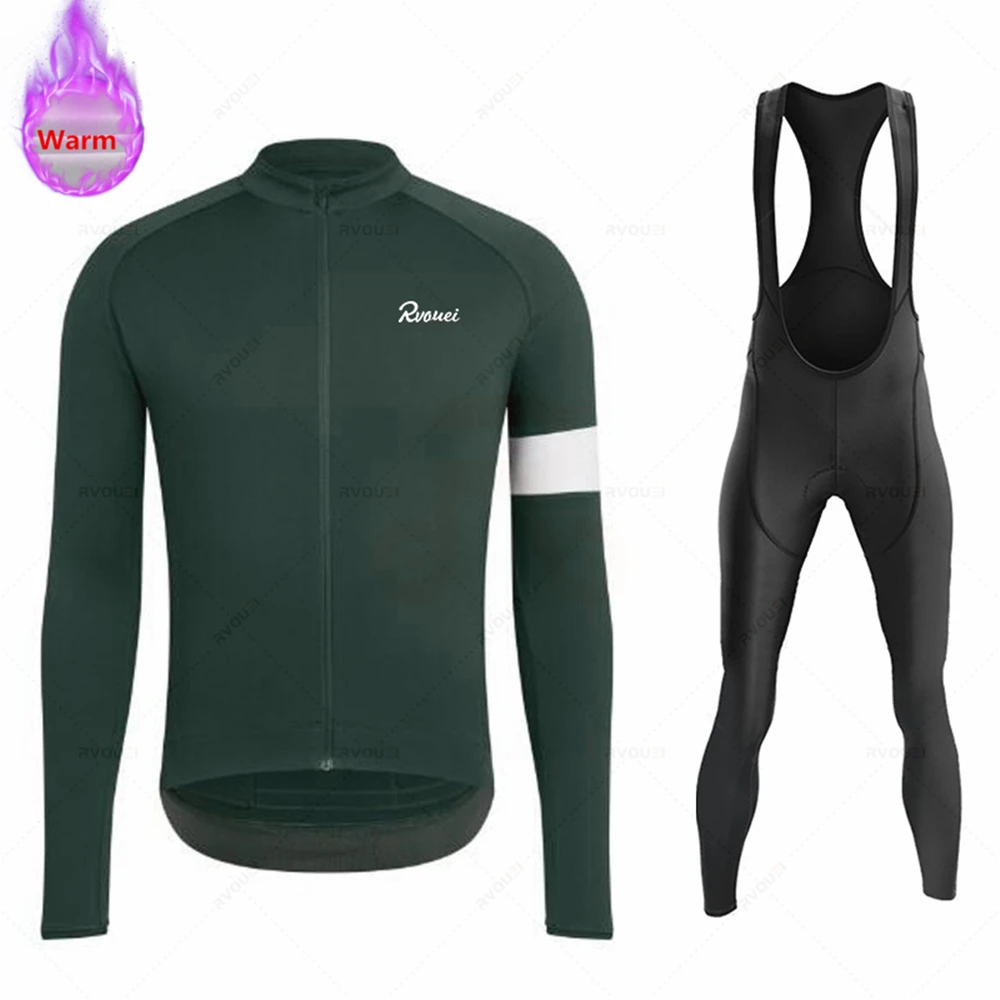 Rvouei Men's Winter Thermal Fleece Cycling Jersey Sets Bicicleta Clothing Warm Mountain Bike Wear Racing Bicycle Clothing Suit