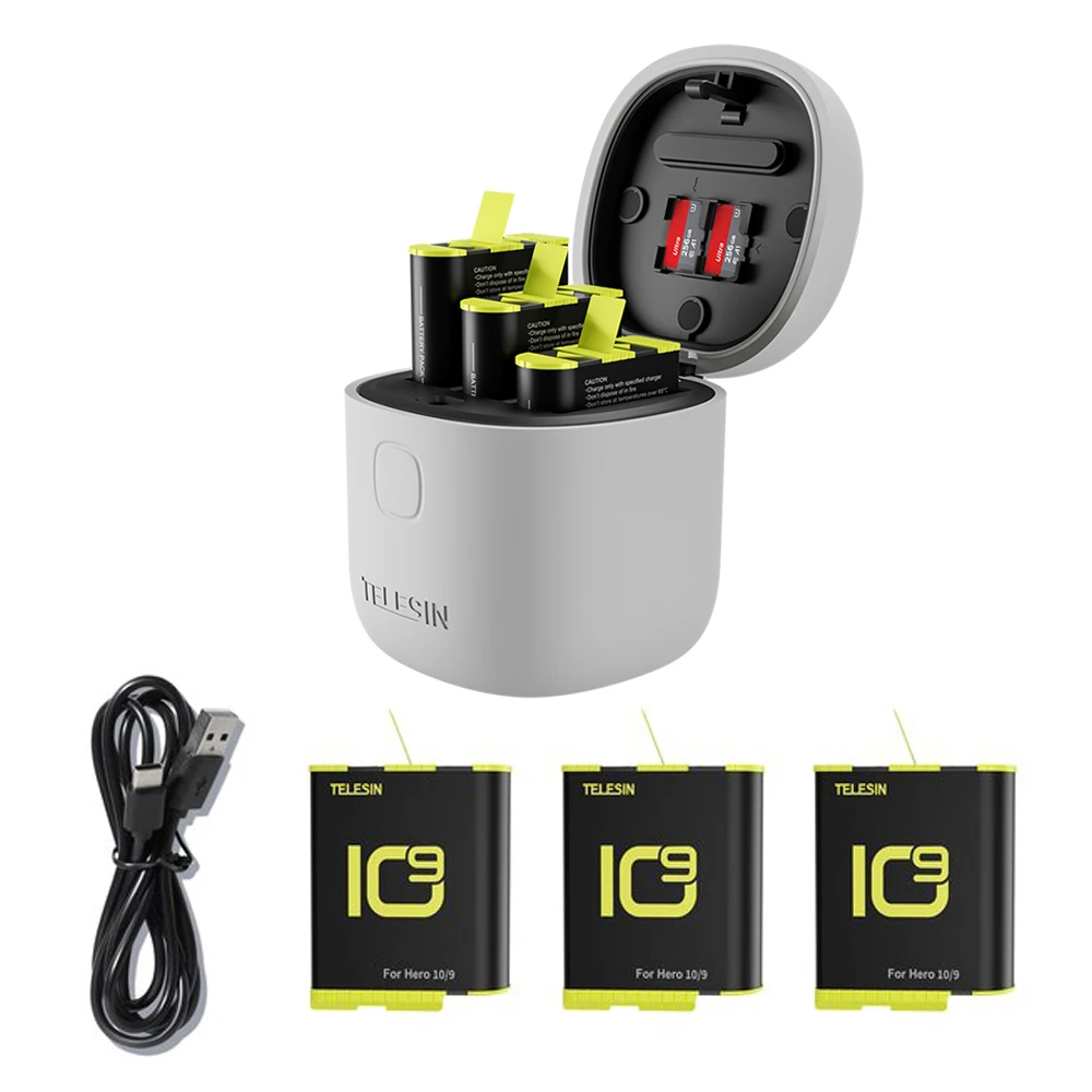 Gopro Hero 9 Telesin Batteries Charge Gopro 10 Battery 1750mah