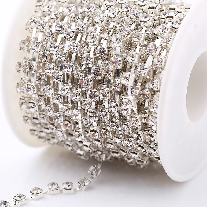 상위 등급 SS6-SS38(2mm-8mm) 스파 스 클리어 크리스탈 라인 석 컵 체인 슬리버/골드 크리스탈 AB 라인 석 체인 트림 장식