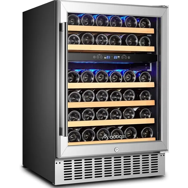 

AAOBOSI 【Upgraded】 24 Inch Dual Zone Wine Cooler 46 Bottle Freestanding wine cooler refrigerator