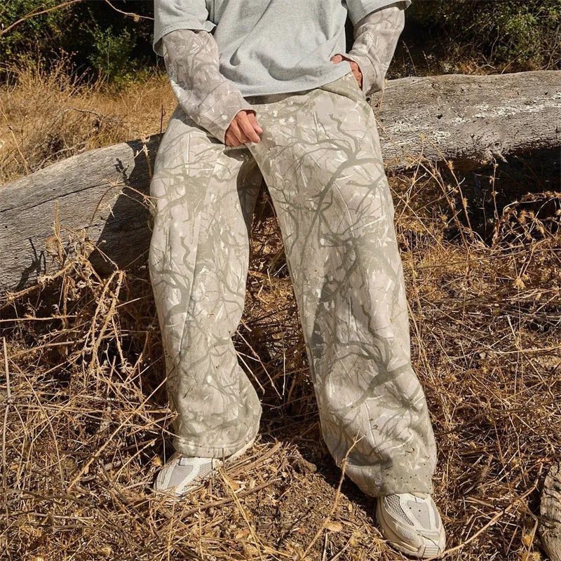 New Jogger Straight Trendy Fitness Pants Men's Camouflage Wide Leg Pants Breathable running sweatpants loose men trousers 4