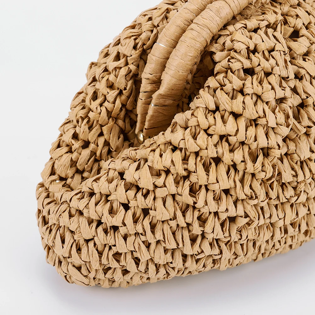 Women Straw Woven Bag Chain Strap Fashion Shoulder Bag Large Capacity Woven Dumpling Bag Solid Color for Party Vacation