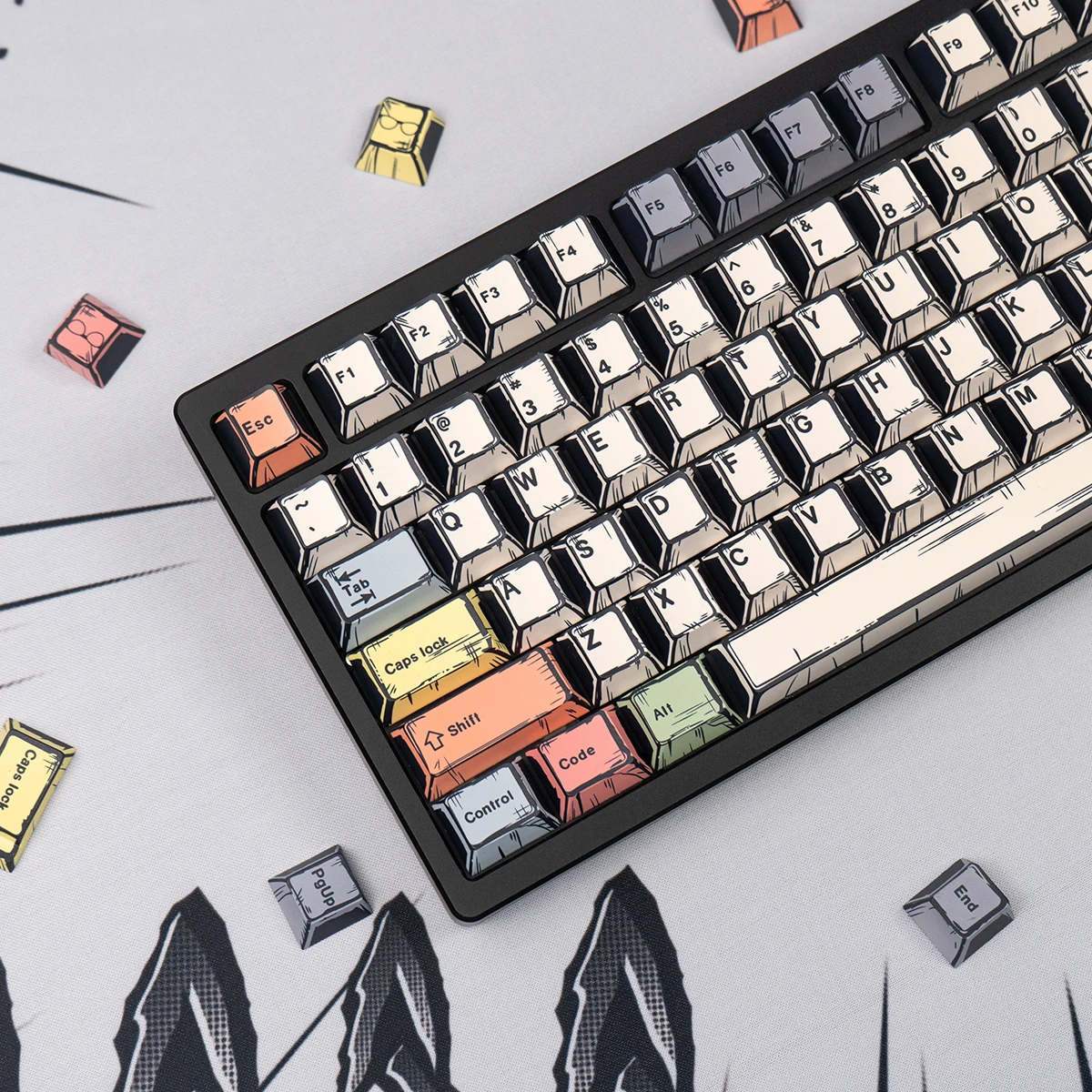PBT Keycap Cherry Comic Style 136 Key Hand-Painted