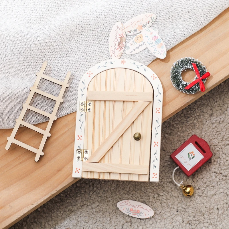Babyzimmer Fairy Cottage Holz Miniatur Puppenhaus Mini Home Fairy Elf Türdekorationen Ornamente Outdoor Yard Garden Decor Craft – Detail 13