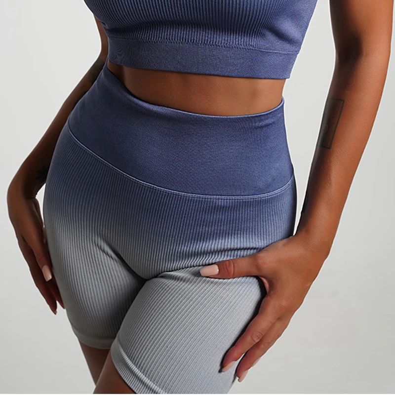 Women Yoga Shorts Sports Lifting Sportswear Fitness Seamless Active Exercise Gym Compression High Waist Shorts Ombre
