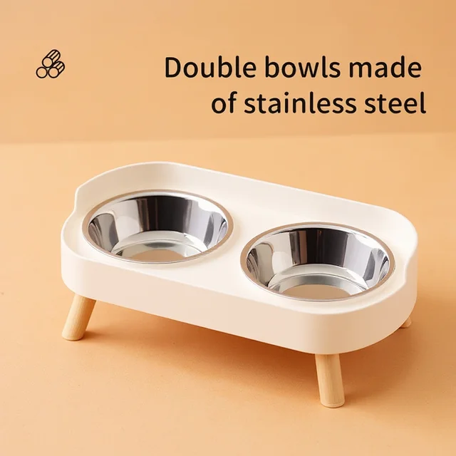 Double Bowl Stainless Steel Pet Food Dish | Splash-Proof Dog&Cat Feeder with Stand | Easy-Clean Detachable Water and Food Bowls