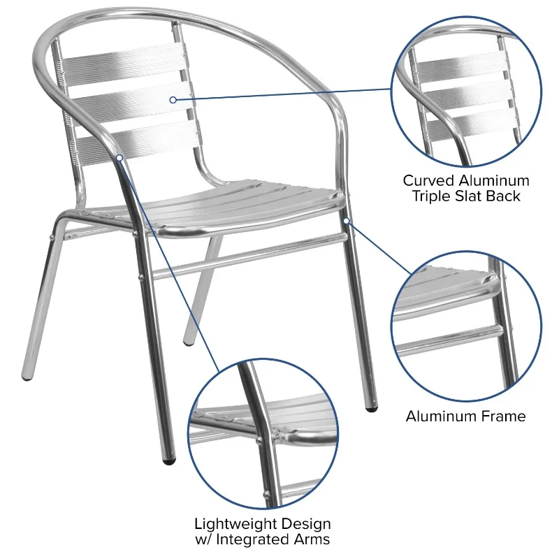 Commercial Aluminum Indoor-Outdoor Restaurant Stack Chair with Triple Slat Back and Arms 4