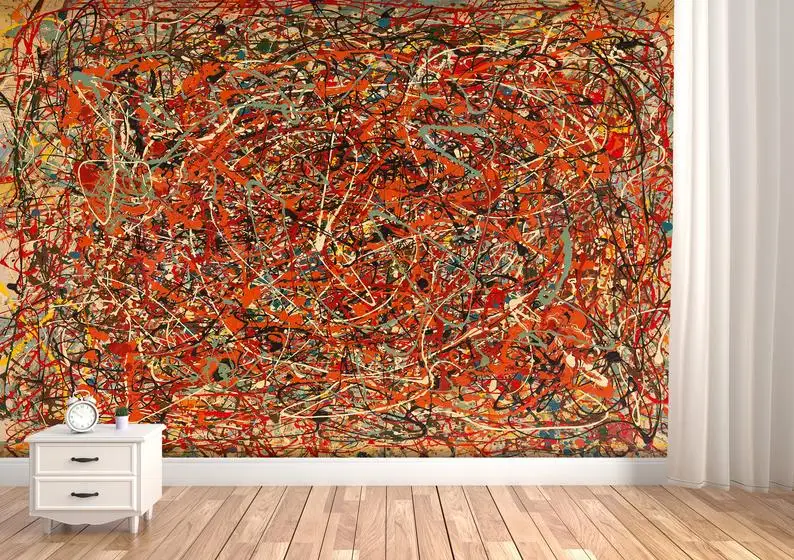 

Red Abstract Painting Jackson Pollock Mural Wall PeeWall Vinyl Abstract Expressionism Modern wall decor Reproduction Art