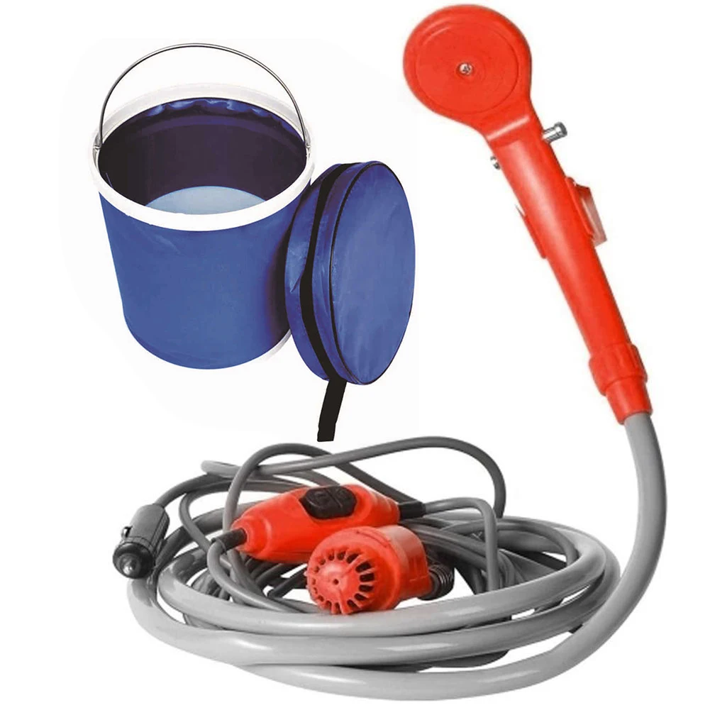 12V Portable Camping Shower Universal Electric Shower Folding Bucket Multipurpose Car Washing Tool for Camping Equipment
