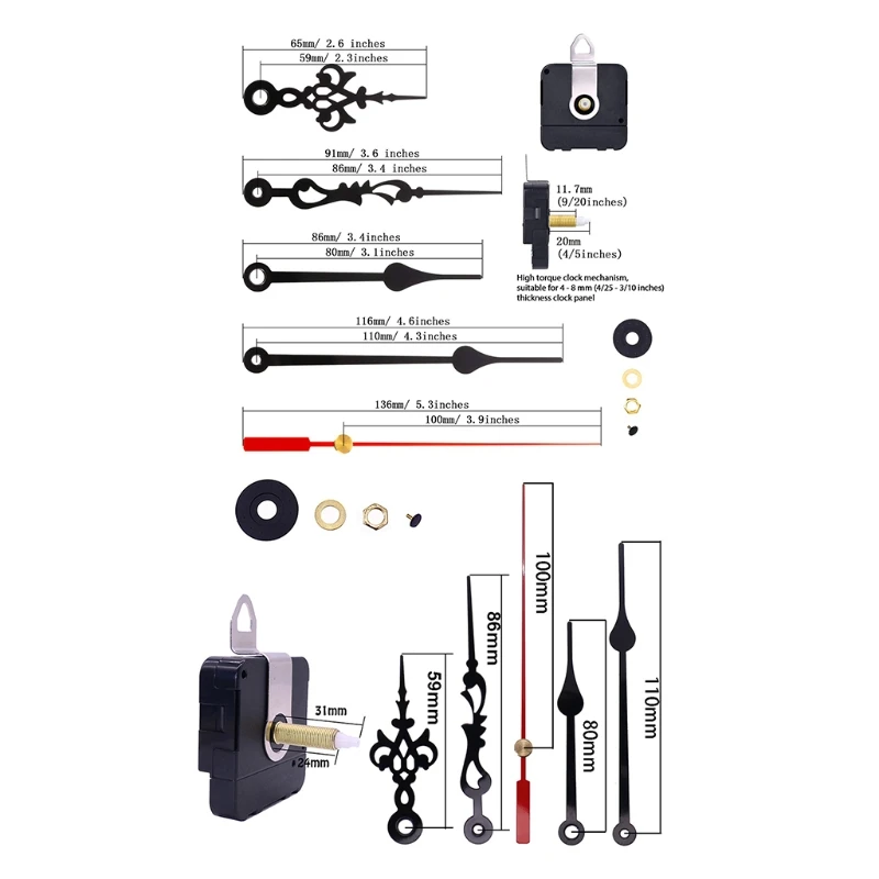 

Long Shaft Clock Movement Mechanism with 2 Pairs of Hands Sets for Silent Wall Clock DIY Repair Parts Replacement