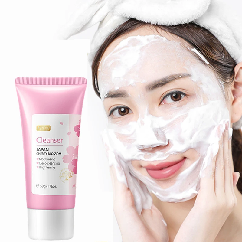 Japan Sakura Facial Cleanser Shrink Pores Deep Clean Oil Control Reduce Blackhead Moisturizing Facial Skin Care