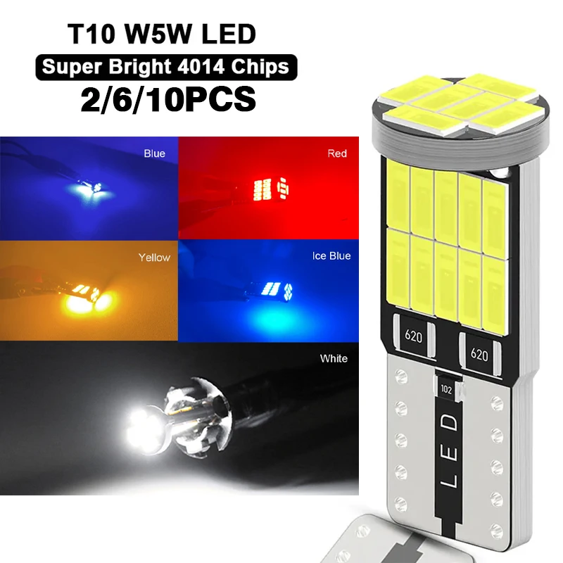 

2/6/10pcs W5W T10 Led Bulb Canbus 26SMD 4014 Chip 168 194 501 5w5 Car Interior Dome Reading License Plate Lights Signal Lamp 12V