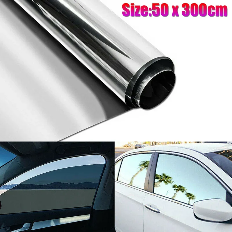 1 Roll 20"x10FT Uncut Window Mirror Silver Chrome Tint Film Car Vehicle Windows Office Home Glass DIY Universal Useful