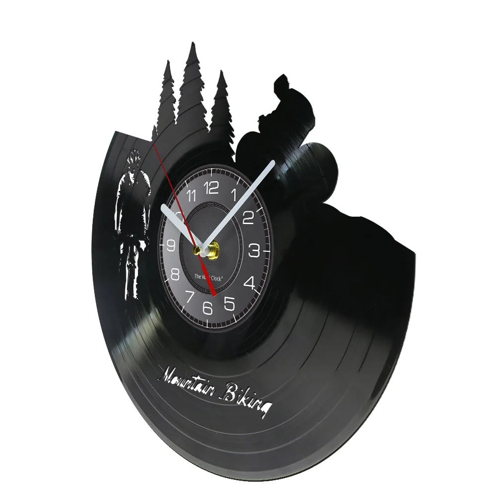 Mountain Biking Vinyl Record Wall Clock Freerider Biker Bicycle Cycling Retro Timepiece Wall Watch Travel Hiking Adventure Clock 2