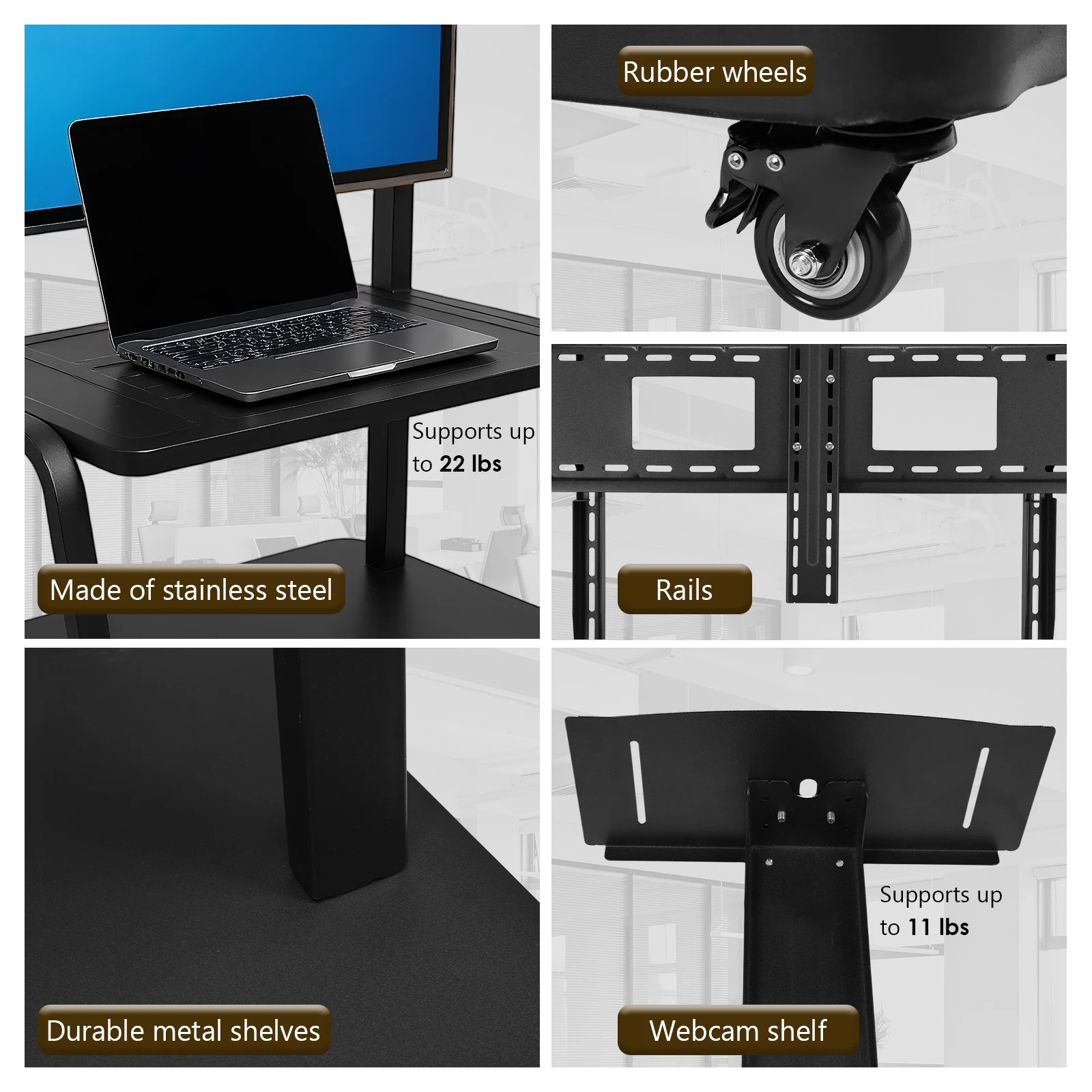 Mobile TV Stand Max Load Up To 660-Pound Rolling TV Rack Height Adjustable Heavy-Duty TV Cart Bracket for 50-120 Inch Screen