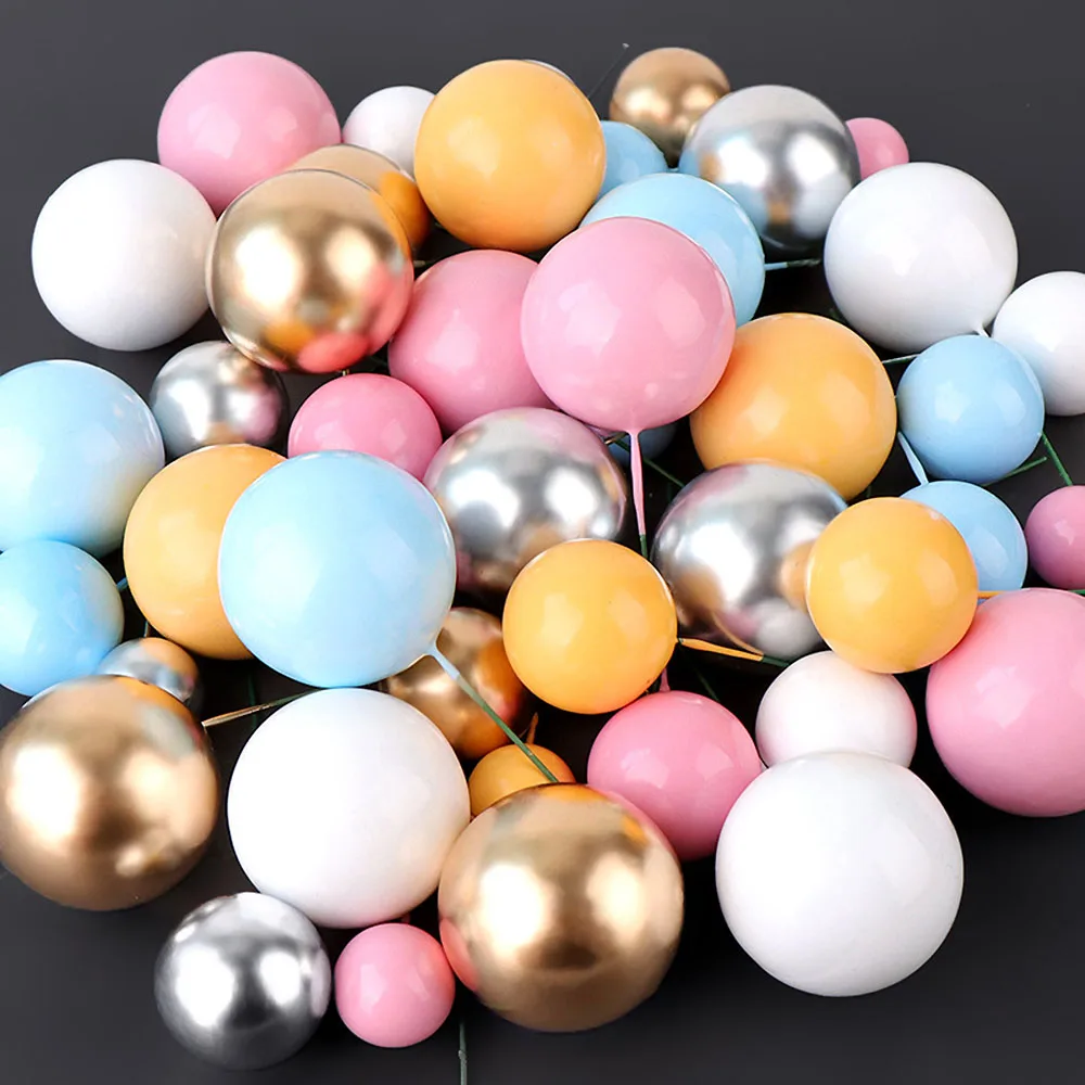 24/48pcs Colorful Foam Balls Cake Toppers Baby Shower Birthday Party Cake Picks Cupcake Topper