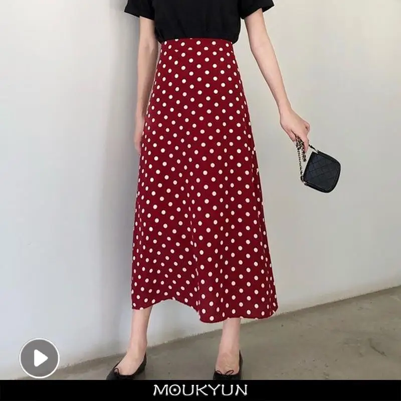 

MOUKYUN Women High Waist Polka Dots Skirt Korean Summer Casual Beach Elegant Midi Skirts Ladies Chic Chiffon Wrap Hip Skirts