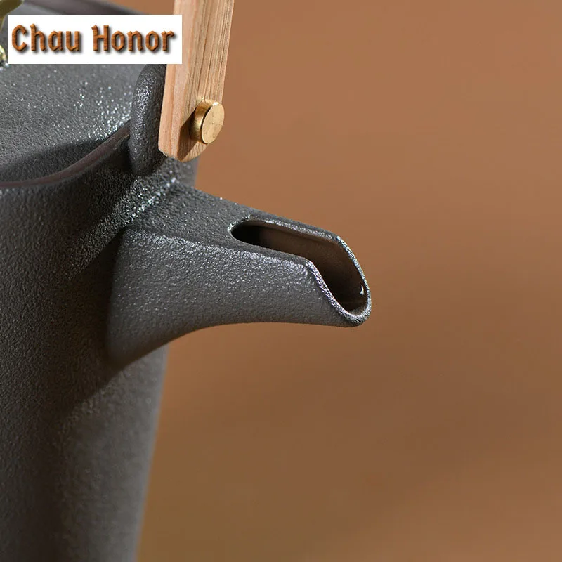 480ml Vintage Balck Pottery Ceramic Loop-handled Teapot Chinese Kung Fu Tea Master Pot Household Flagon Wine Pots Gift Packaging