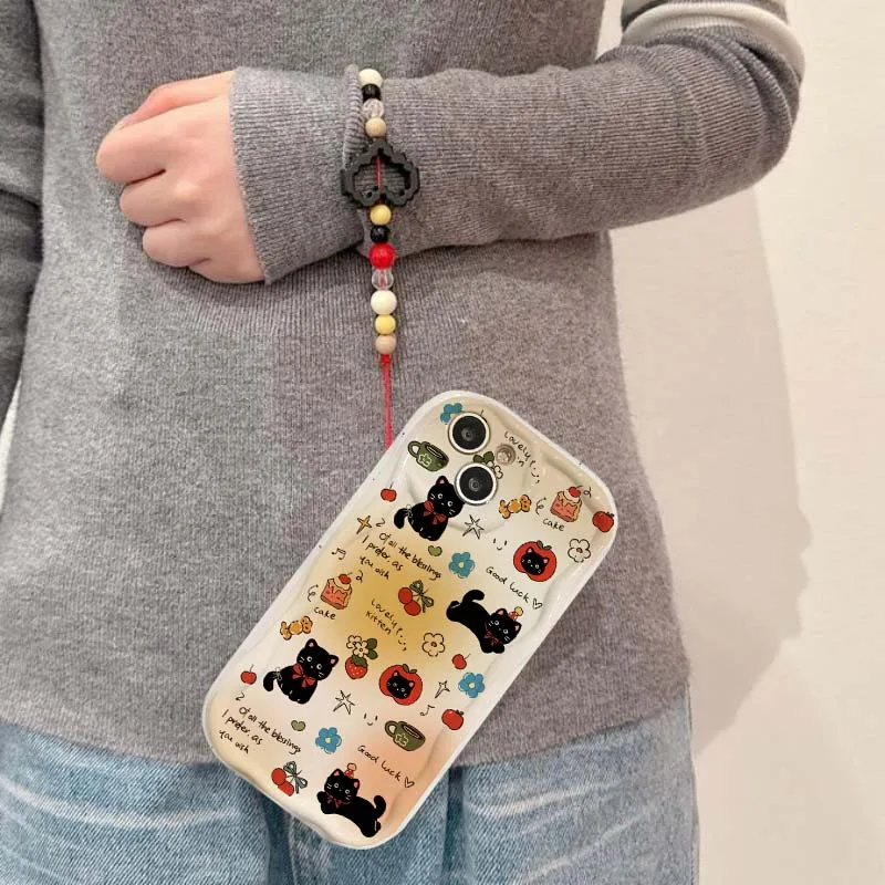 Black Cat Chain-Adorned Soft Silicone Case