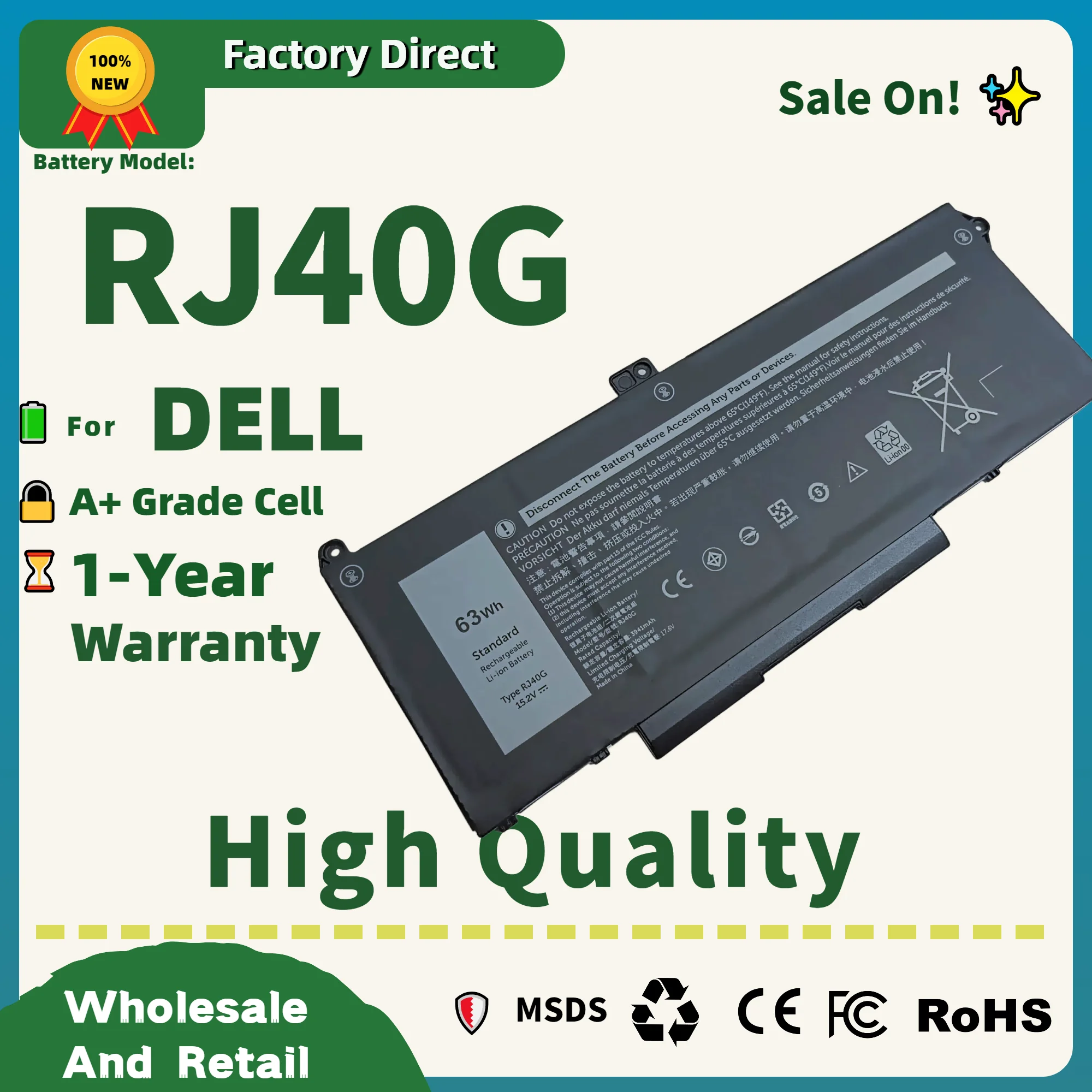 Genuine WY9DX Battery 42Wh 3500mAh 11.4V FOR Dell Latitude 14 5420 / L