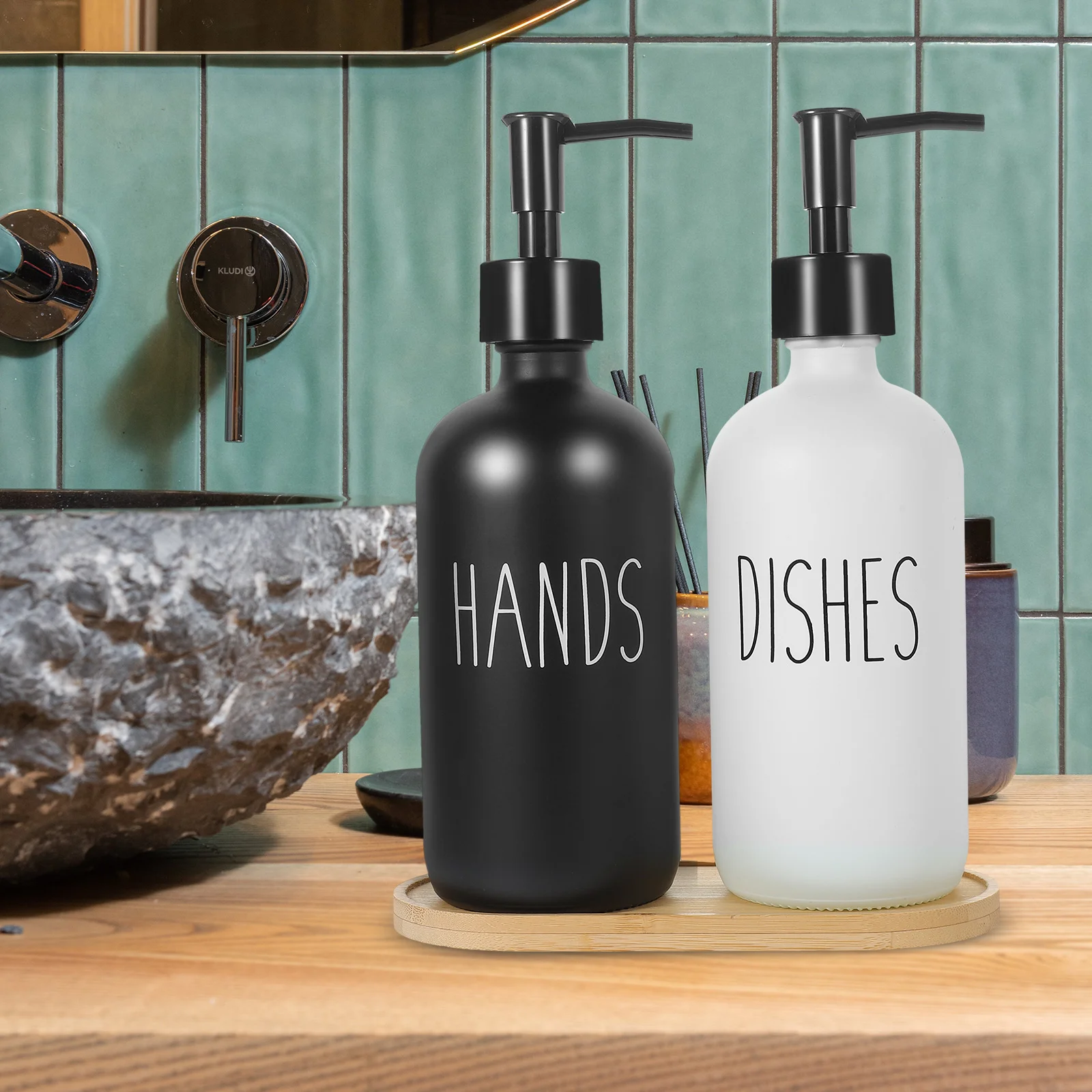 

1 Set Refillable Pump Bottle Soap Dispenser Glass Pump Soap Bottles with Tray