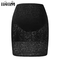 Jupon mi-long moulant taille haute en dentelle florale transparente pour femme avec culotte intégrée, idéal pour les tenues de club 1