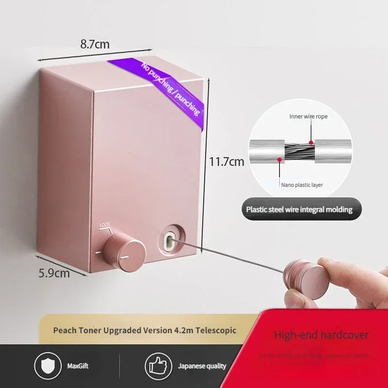 

4M Retractable Clothesline Wall-mounted indoor Outdoor Washing Clothes Hanger Laundry Drying Line Balcony Invisible Drying Lines