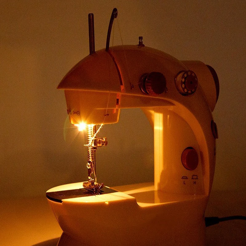 Mini Electric Overlock Sewing Machine 2-Speed Double Thread Household with Light Cutter Foot Pedal Night Light Sewing Machine