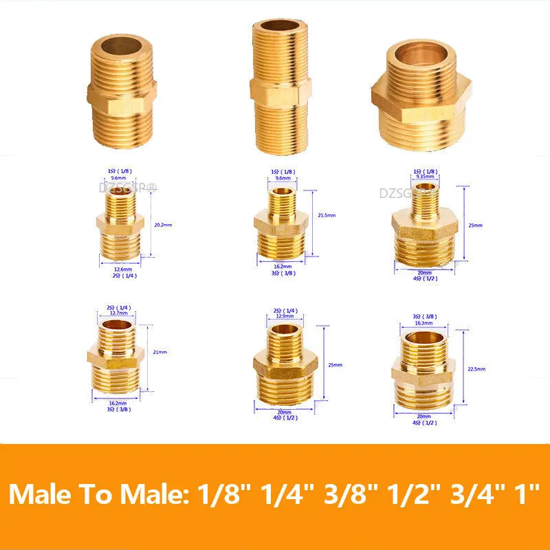 1/8" 1/4" 3/8" 1/2" 3/4" 1" Male Thread Brass Pipe Equal Reducing Nipple Fittings Brass Quick Adapters Connectors