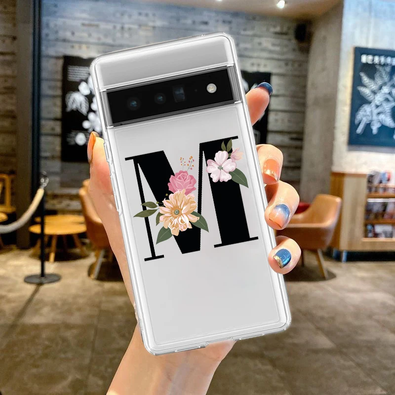 Floral Initials Silicone Shockproof Clear Phone Case
