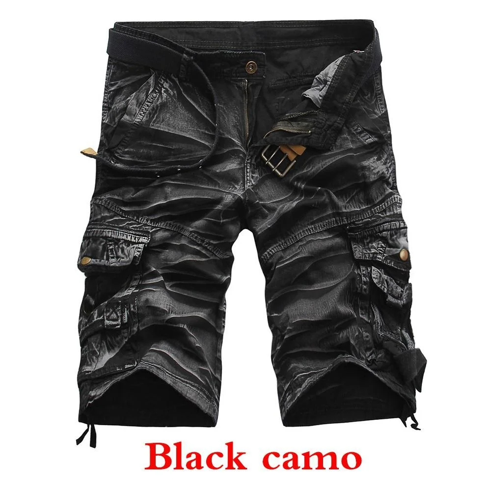 2024 High Quality Mens Camouflage Loose Shorts Solid Color Mid Waist Mens Work Street Casual Short