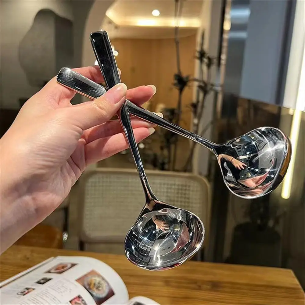 Feel Comfortable Small Spoon Household Stainless Steel Ladle Tableware Thickened Material Round Spoon Long Handle Porridge Spoon