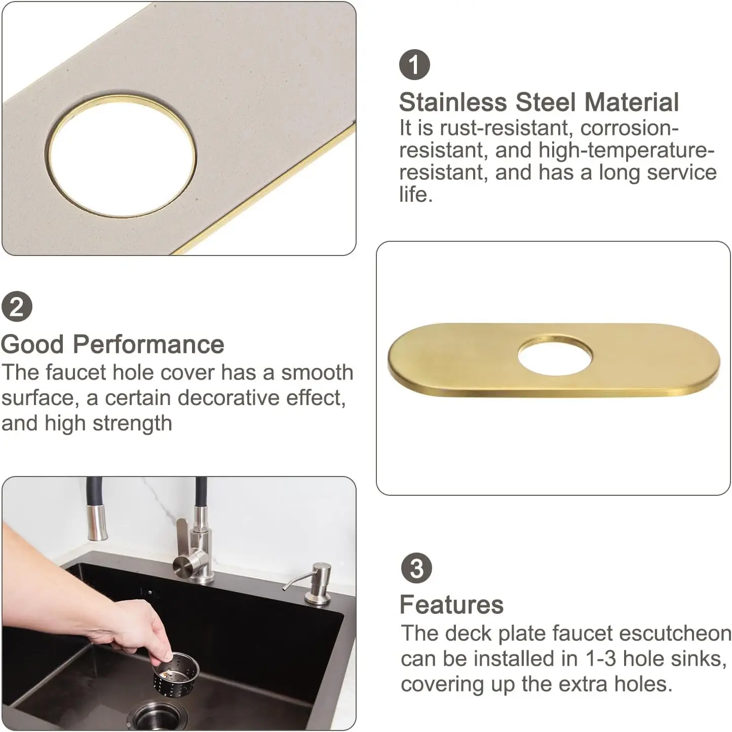 Tolm 6"3-to-1 Diamond Kitchen Faucet Hole Cover Deck Plate Bathroom Kitchen Sink Faucet Hole Cover Deck Plate Escutcheo