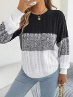 Woman Casual Color Block Striped Sweater Round Neck Lantern Long Sleeve Twist Knitted Tops for 2025 Autumn Winter Women Clothes - Image 6