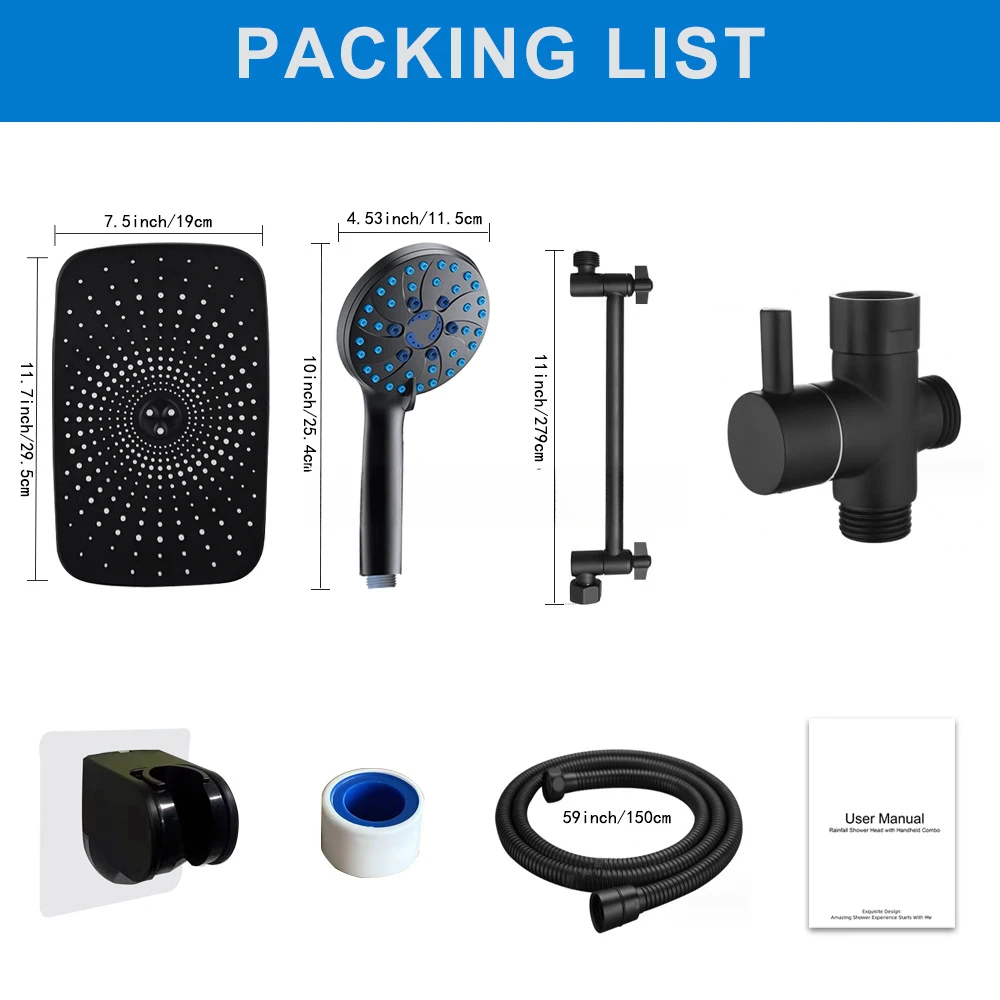 Shower Set 12 Inch ABS Starry Ceiling Showerhead Handheld Sprayer Concealed System 2