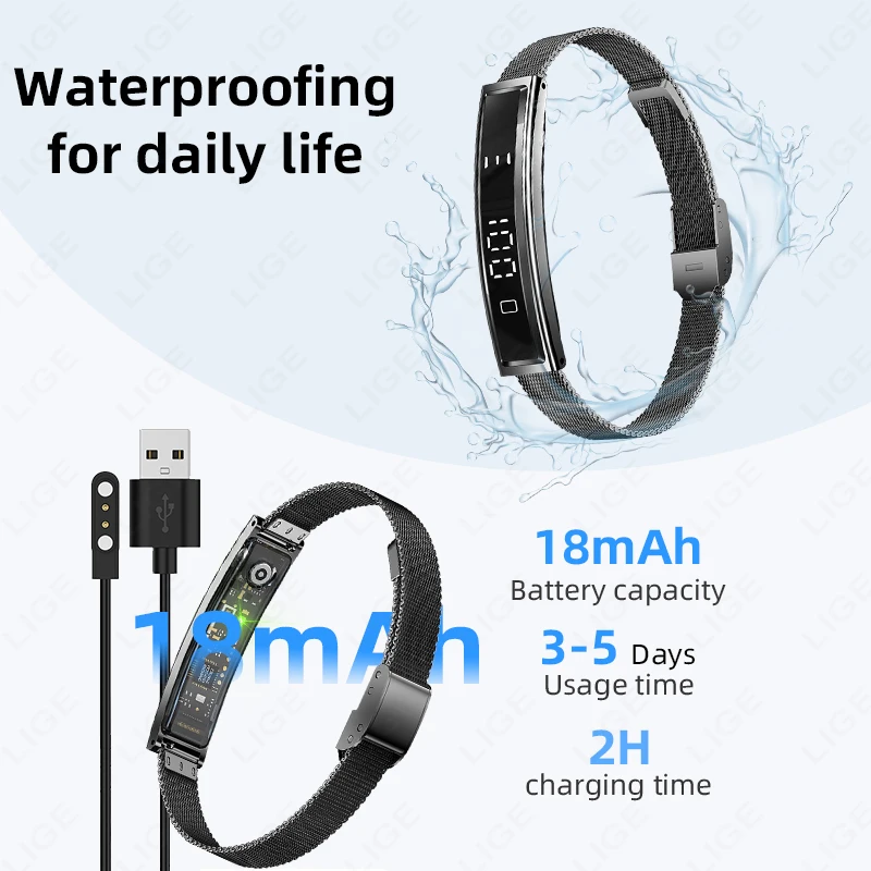 LIGE New Sport Fitness Tracker Smart Bracelet Heart Rate Health Monitor Pedometer Call Reminder Smartwatch Band For Men Women