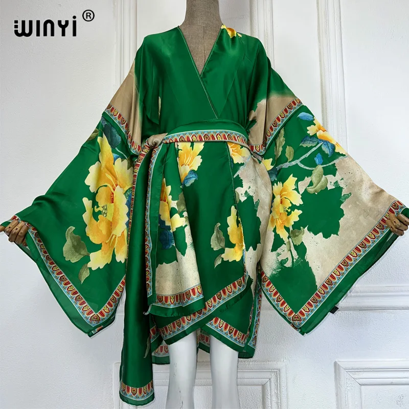 Summer beach outfits women Swim Suit Cover up kaftan boho Cardigan stitch Self Belt sexy Holiday long Sleeve print Kimono swimsuit cover up,swimsuit coverup