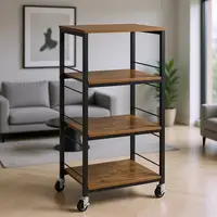 4-Tier Rolling Kitchen Island Cart with Storage, Wood Top, Ideal for Serving and Organizing in Home or Office