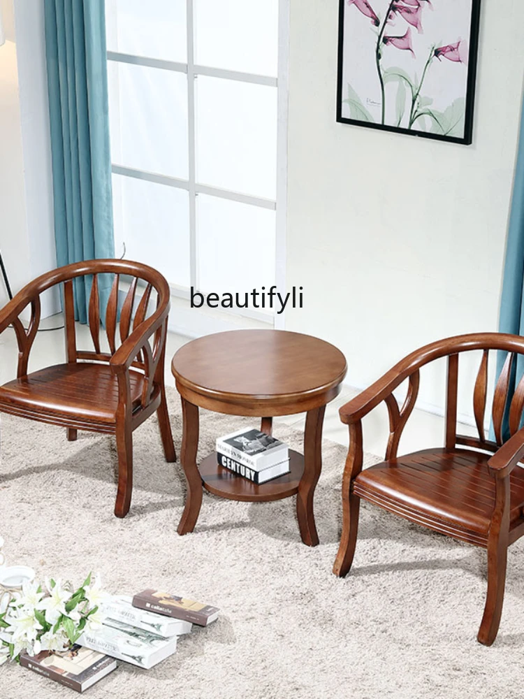 Coffee Table Three-Piece Solid Wood round-Backed Armchair Single
