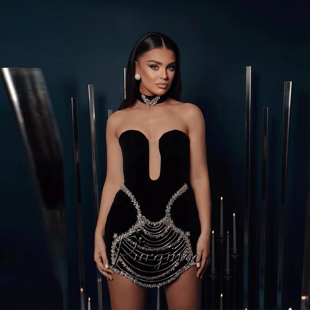 Fashion Glitter Cocktail Dresses for Teen Beads Illusion Sleeveless Diamond Choker Vestidos De Festa Customised
