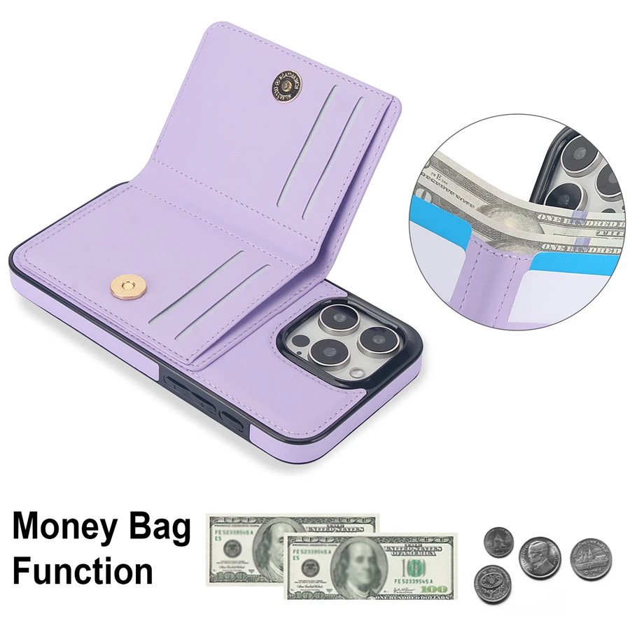 RFID Blocking Leather Wallet Case with Card Slot and 360° Magnetic Kickstand