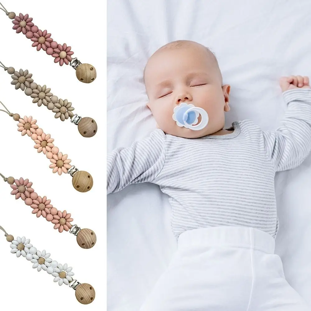 Essentional Handmade Baby Pacifier Clip Silicone Flower Design Flower Soother Clip Teething Teething Stage