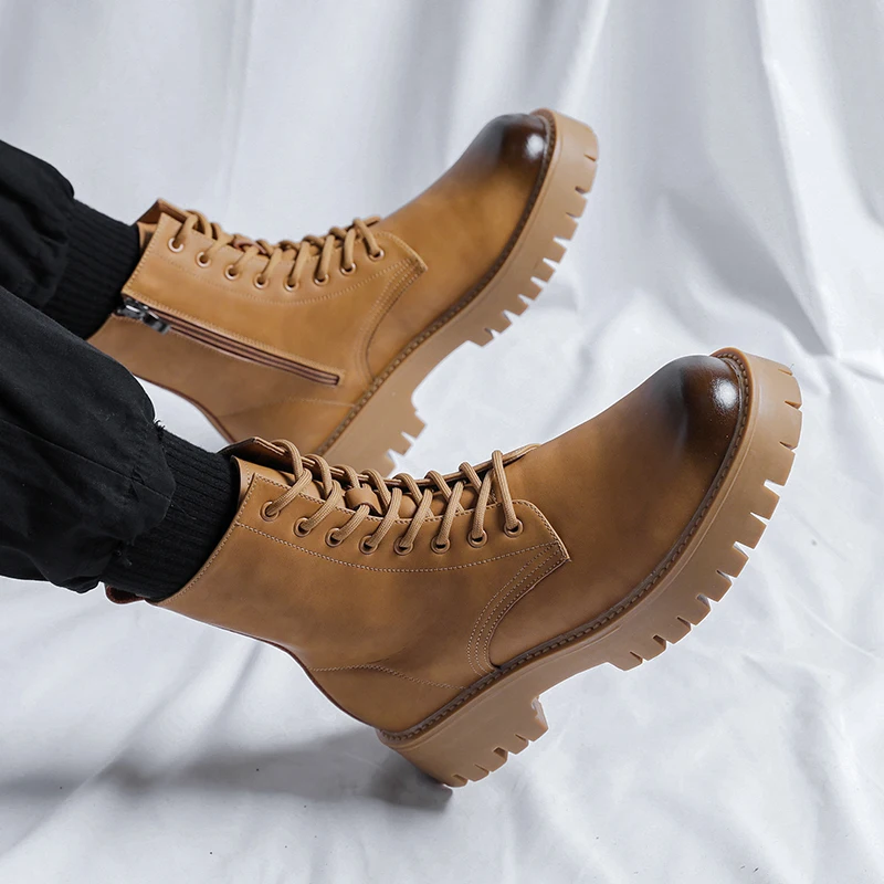 

Fashion Lace Up Boots Mens English Style Motorcycle Black 2023 Autumn Hot Desert Boots Casual Leather Cowboy Boots Cowhide Boots