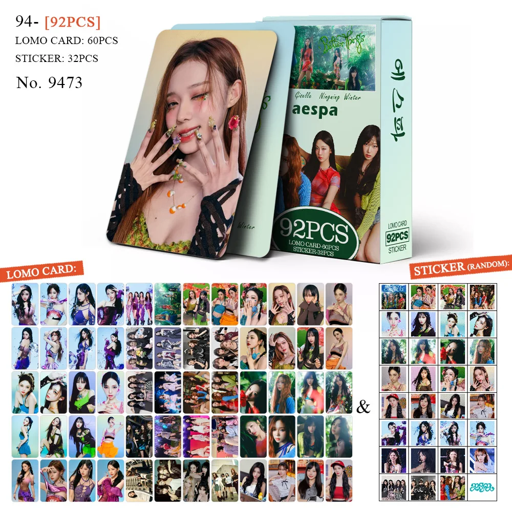 92Pcs/Set KARINA WINTER Idol Girl New Album Hot Mess Lomo Cards HD Printd Photocards Stickers NINGNING GISELLE Fans Gifts