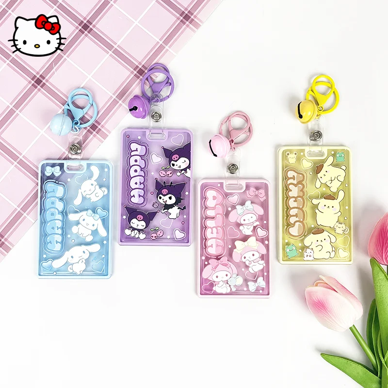 

Sanrio Kawaii Anime Hellokitty Id Card Set Kuromi Cinnamoroll Hanging Neck Photo Card Bag Student Bus Card Holder Doll Key Chain