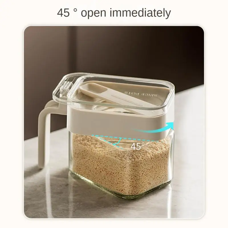 Salt Shaker seasoning jar salt shaker salt pepper shakers Save Space Durable Materials Spoon Cover Separation Convenient Storage Salt And Pepper Shaker Set Glass