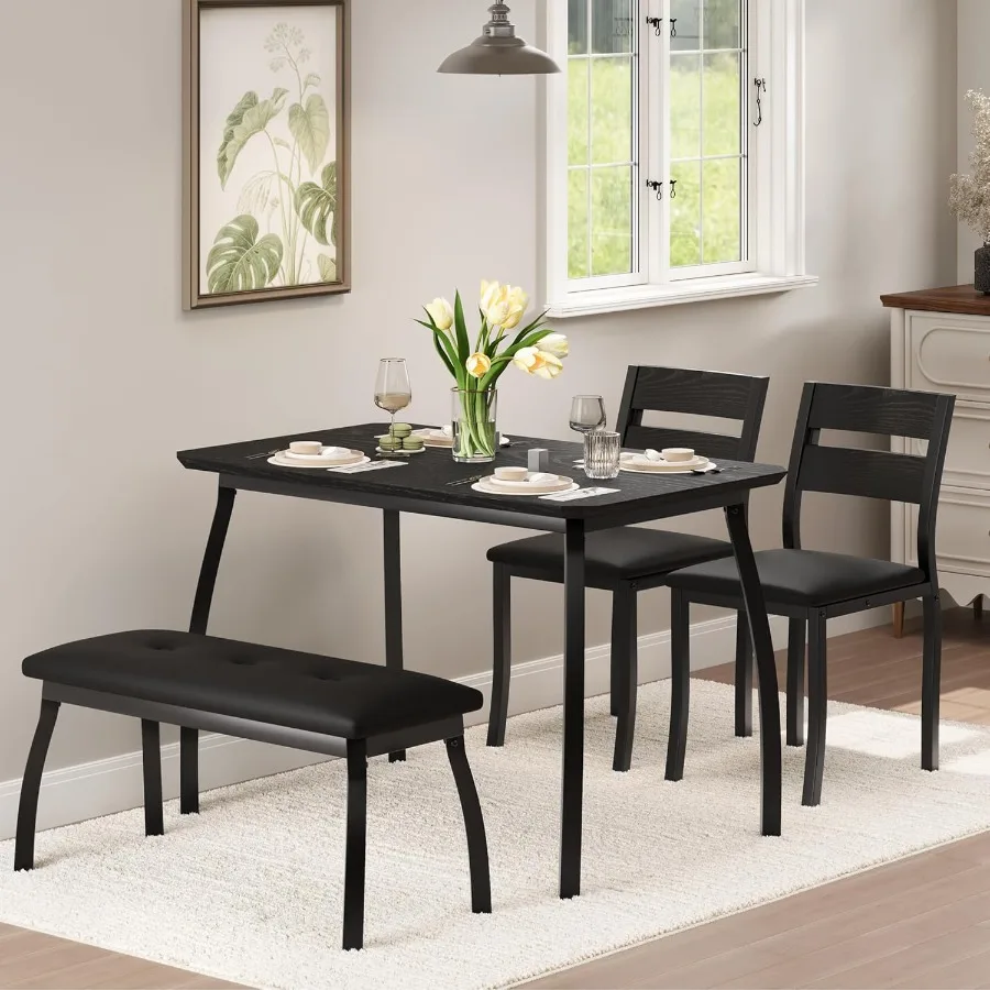 4-Piece Dining Table Set with Bench 4