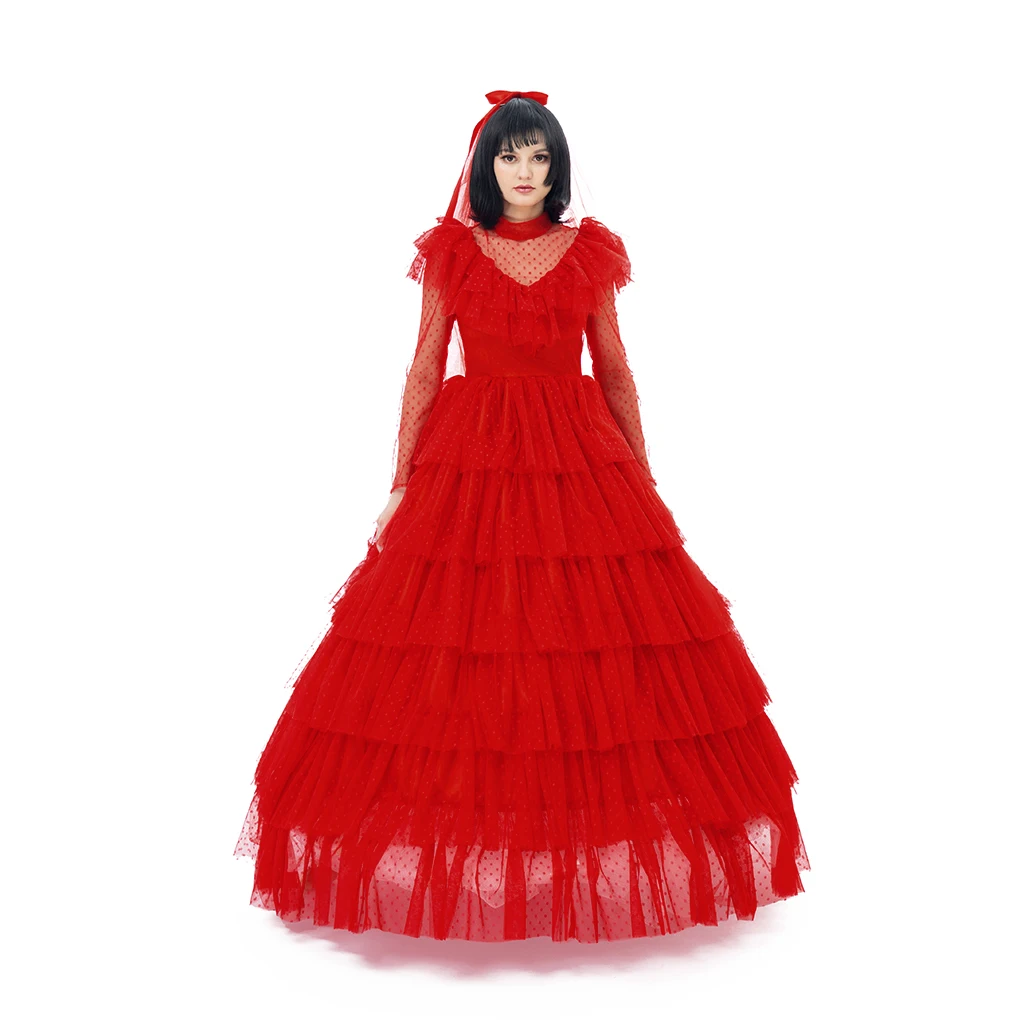 

Женский красный костюм для косплея Lydia Deetz, карнавальный костюм для взрослых на Хэллоуин